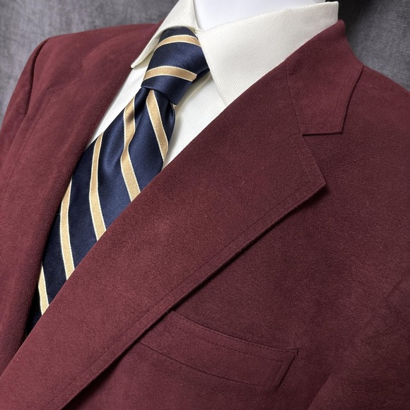 Vintage Macys Sport Coat 44L Burgundy Faux Suede Blazer Jacket USA 90s Fall - Picture 1 of 13